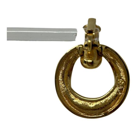 Swarovski Swan Logo Crystal & Gold Tone Dangle Hoop Clip Earrings Minimalist - Picture 12 of 16